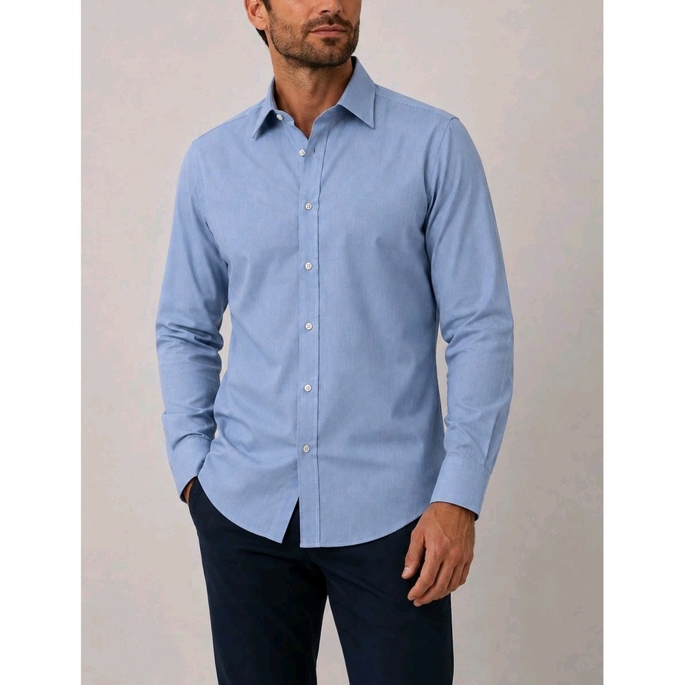 Saks Fifth Avenue Men's Dress Shirt 16.5 36/37 Blue Cotton Striped